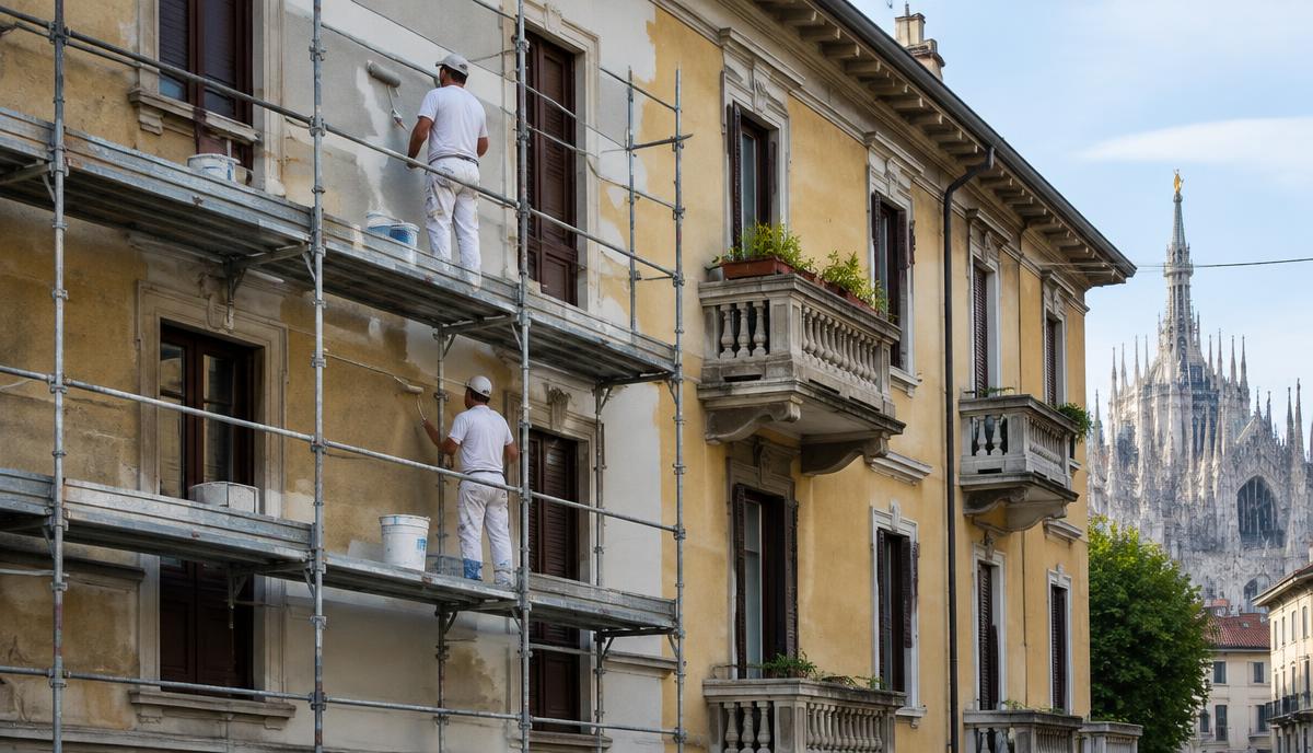 Edificio condominiale con facciata appena imbiancata a Milano sotto un cielo azzurro